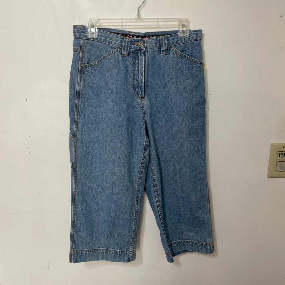 Christopher & Banks Womens Carpenter Capri Jeans Blue Floral Trim Denim Size 6 - Picture 1 of 4